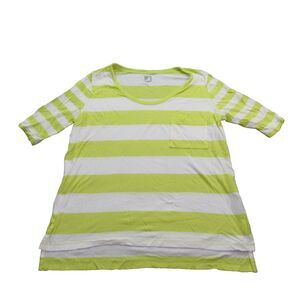 JCP Shirt Womens Large Green White Striped 3/4 Sleeve Pocket Stretch Top Casual